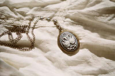 Swan cameo locket necklace