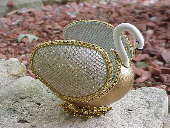 Hand Decorated Real Emu Egg Swan Jewelry/Trinket Box