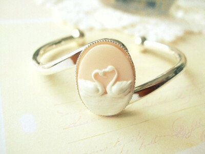 Silver Swan Cuff in Pink