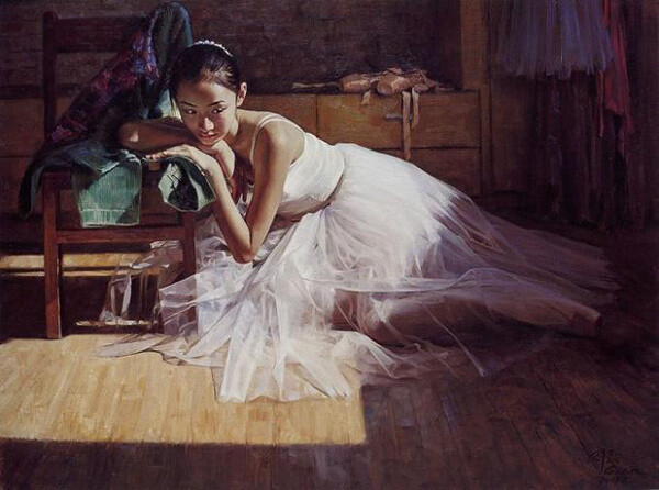 关则驹油画作品欣赏芭蕾女孩每个人心中都有条白裙子