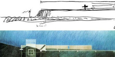 http://www.hxsd.com/news/architectural-design/20101026/31020_3.html 水之教堂建筑草稿图与建成效果实景照对比图
