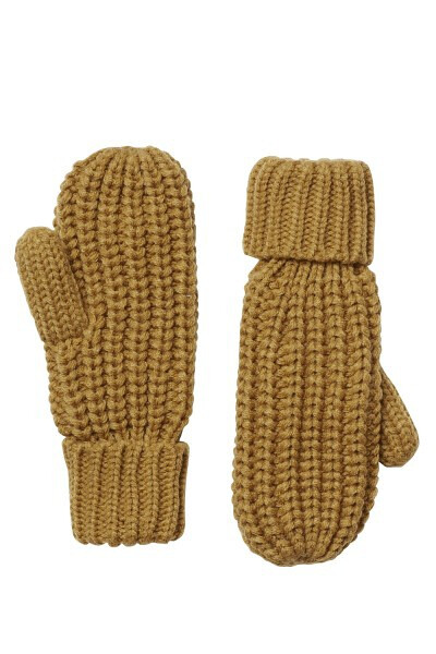 土黄色的毛线手套。