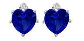 owl【莱茵蓝-宝石耳环】10k Gold Created Sapphire and Diamond September Birthstone Heart Earrings