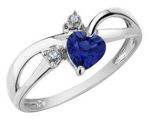 owl【莱茵蓝-宝石戒指】Created Sapphire Heart Ring with Diamonds 1/2 Carat (ctw) in 10K White gold