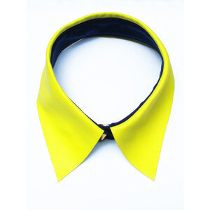 Citron Leather Collar with Navy Silk Crepe