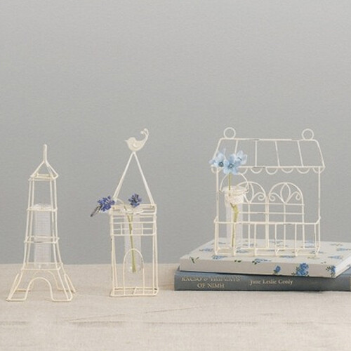 复古白铁线小房子小瓶子花插