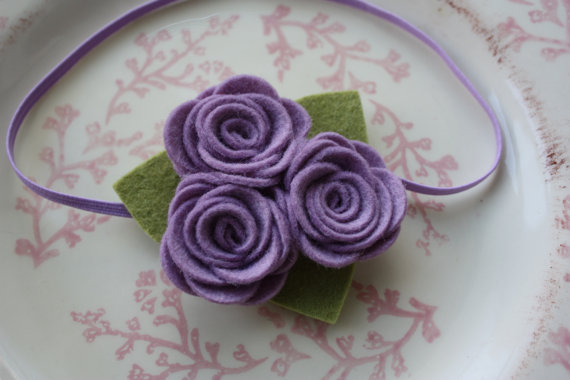 Felt Flower Headband - Large Rose Bouquet in Lilac Purple - Newborn Baby to Adult