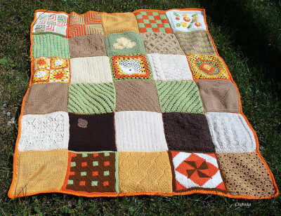 波西米亚橙色系勾花毯子