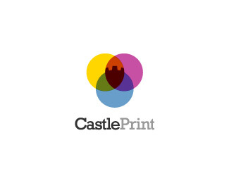 Castle Print标志设计一个打印机品牌，该Logo直截了当地体现了了企业的业务性质：利用减色模型，直指其打印行业背景，同时通过色彩的混合塑造出一个与其品牌相符的城堡（Castle）形象。