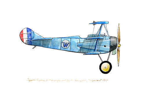 Sopwith Triplane, vintage airplane watercolor print, 8"x10"