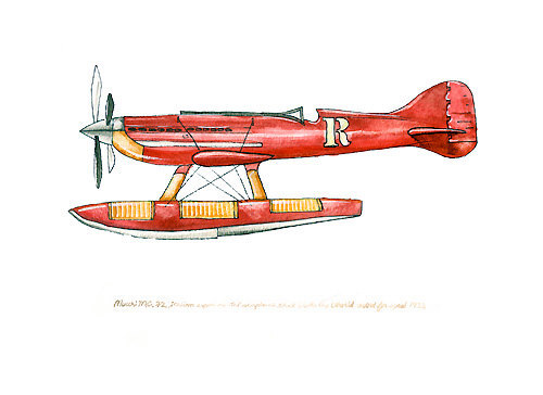 Macchi M.C. 72 vintage airplane watercolor print, 8"x10"