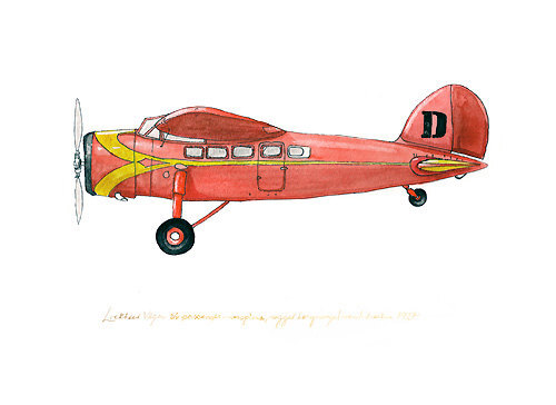 Lockheed "Vega" Vintage Airplane watercolor print, 8"x10"