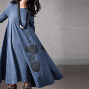 布衣范 大摆圆领超长加厚连衣裙