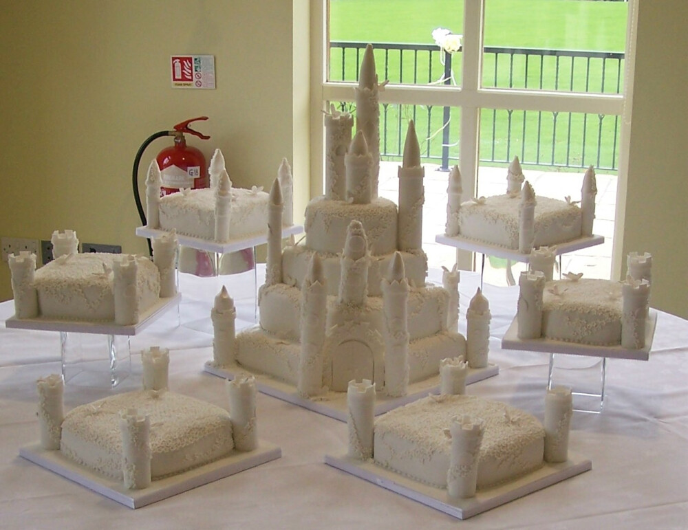 A lovely white princess castle. Ten tiers of delicious cake. Ideal for a large wedding if you want to use the cake as dessert.