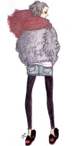 穿紫色复古大毛衣的女孩