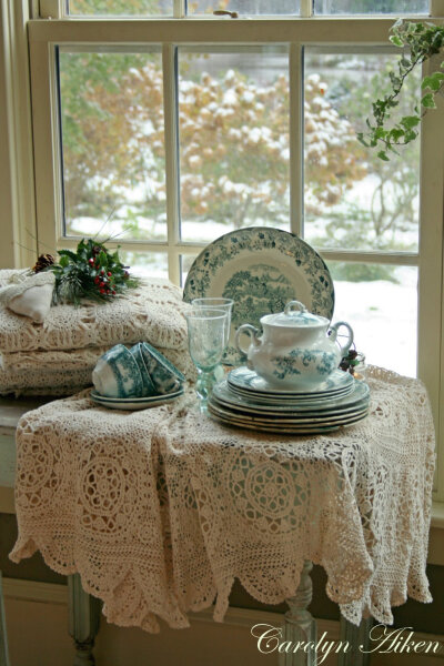 Carolyn Aiken-Teal green transferware.