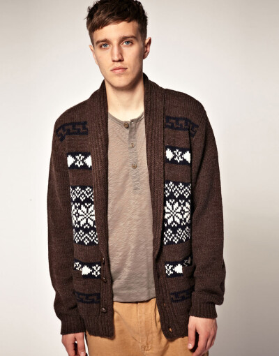 ASOS-Fairisle Shawl Collar Cardigan 围巾领费尔岛图案毛衣