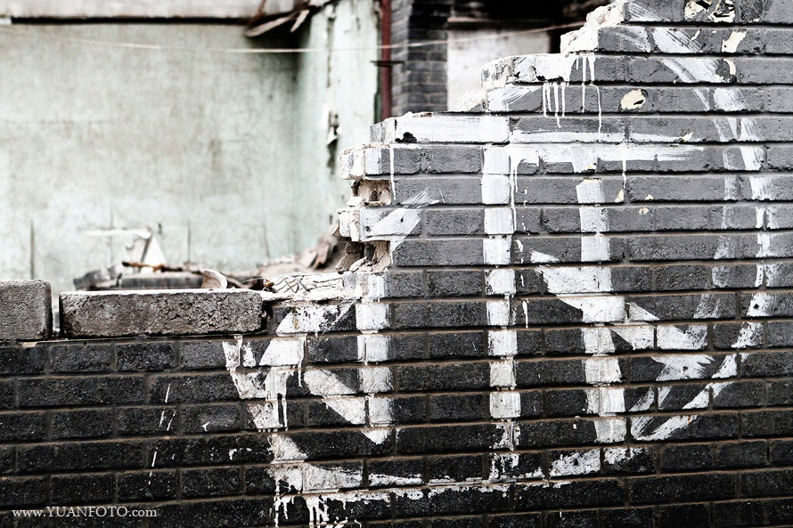 拆掉一半的墙因拆字而有别样生气.