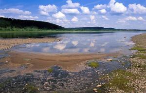   清澈的河水。悠闲的白云。这样的场景，大自然和谐的很好。