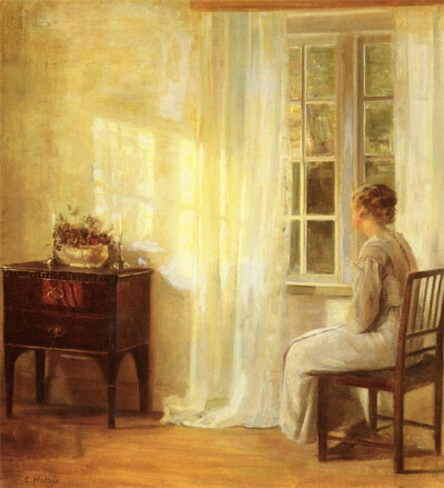 CARL VILHELM HOLSOE (1863-1935)，丹麦艺术家。他笔下的室内风俗画，有优雅的瓷器和家具、奇妙的光影、读书的女子、安静的气氛。http://www.shijieminghua.com/gallery/C/Carl_Vilhelm_Holsoe/