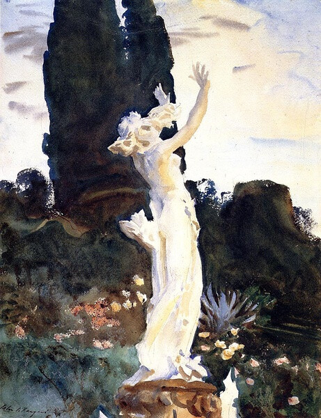 John Singer Sargent（1856-1925）美国画家。生平多在意、德、英、法等国度过。作品多为国际大资产阶级及其家属画的肖像画，技法纯熟。也常画水彩风景，多即兴速写，特点突出，水份淋漓，色彩凝重而悦目，在表现光色效果上有独到之处。http://xianyunshanguan.blog.163.com/blog/static/178926129201182775139909/