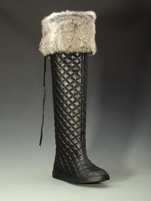 菱形车格皮草靴