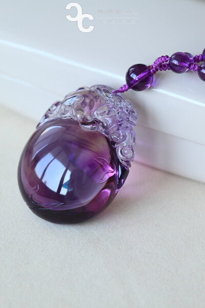 顶级全美紫里透红乌拉圭浓紫水晶貔貅长链吊