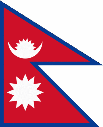 尼泊尔的国旗是世界上唯一的非矩形的国旗，外形由两个三角形组成。一个世纪前尼泊尔就出现过这种三角旗，后来两面三角旗连在一起，就成为今天尼泊尔国旗的式样。由上小下大、上下相叠的两个三角形组成，旗面为红色，…