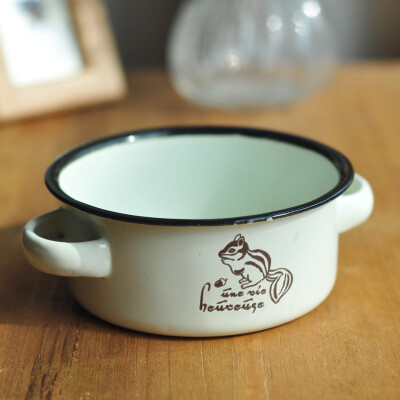 【中号松鼠搪瓷杯】复古牛奶杯 儿童饭碗