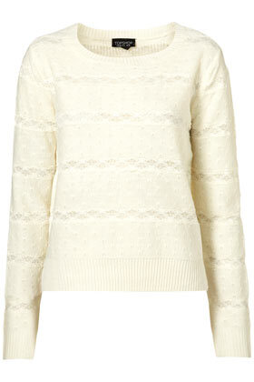 Knitted lace stripe detail top in ivory. 100% Acrylic