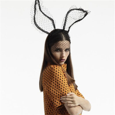黑兔小姐系列黑色波点网纱兔耳朵头饰