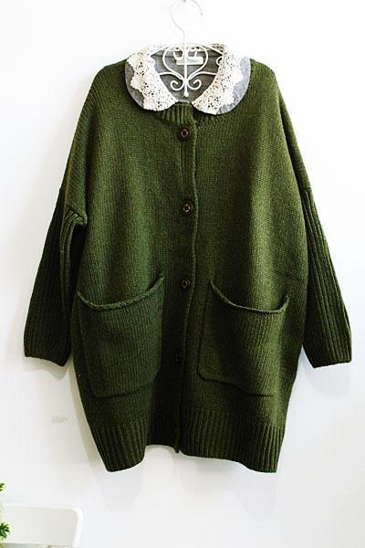 苔藓绿 蝙蝠袖 重量级开衫复古大毛衣-