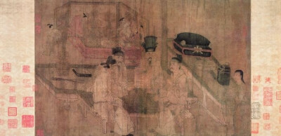 《重屏会棋图》，五代，周文矩绢本，设色，40.3cm×70.5cm，故宫博物院藏
