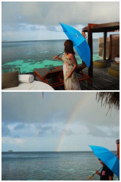 马尔代夫 W RETREAT&SPA（宁静岛）麻袋的雨来的措手不及，去的悄无声息~天边挂起的大彩虹~~（原图）——2011.12.11大宝&PP