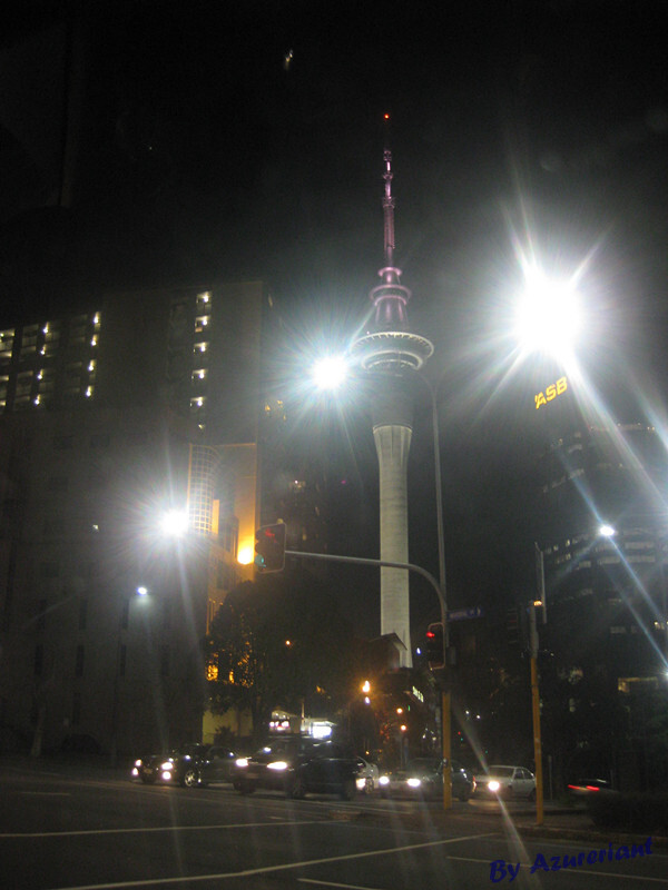 新西兰奥克兰市夜景。天空之塔。The Sky Tower。