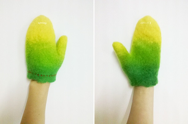 绿色渐变的手套可爱