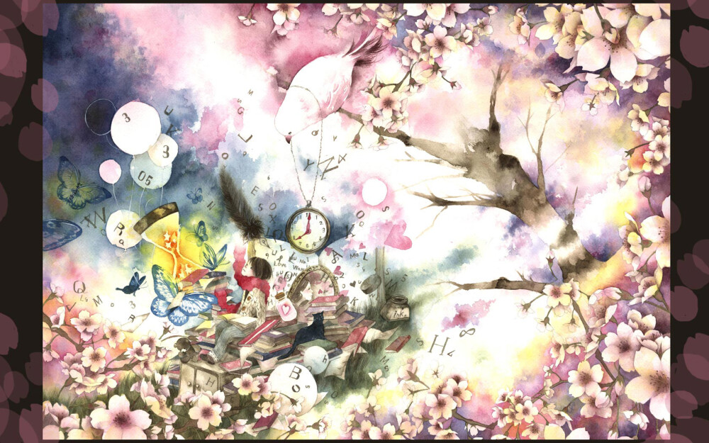 らぶ以透明水彩绘制女孩、小动物、森林、游乐园为主，色彩鲜艳http://www.creatorz.jp/at_pickup_creators/vol54.php