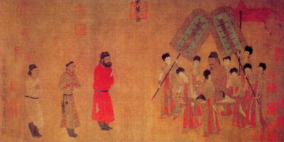《步辇图》，北京故宫博物院馆藏珍品。绢本，设色，纵38.5厘米，横129.6厘米，为唐代著名画家阎立本所绘，线条流利纯熟，富有表现力，是一件具有重要历史价值和艺术价值的作品。 《步辇图》是以贞观十五年（641年…