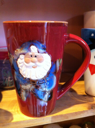 田园系圣诞老人手绘釉下彩陶瓷耳杯。。