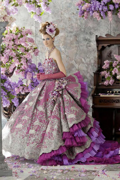 Lilac tulle ball gown with printed bodice.