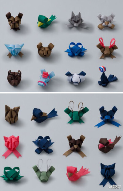 札幌插画师BAKU Maeda喜欢用丝带和纸做一些动物形状，这是他最近的一个Ribbonesia项目，通过用一般的丝带，Baku不仅折出了小动物，也让每个动物的表情尽露