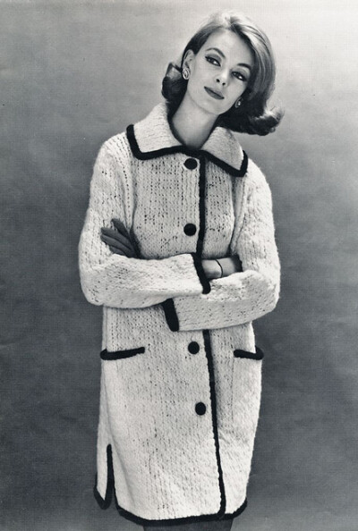 1962Model Nena von Schlebrugge is wearing a knit coat.New Hand Knits Magazine,October 1962.