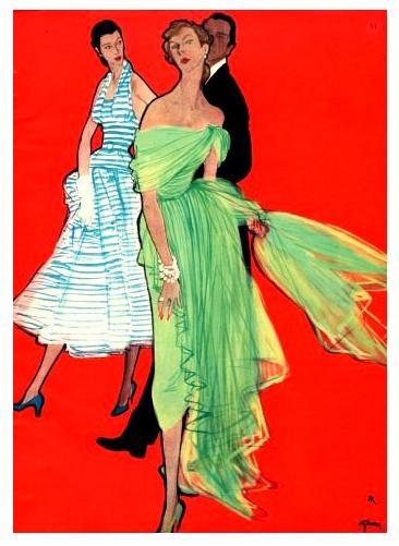 Evening dresses by Christian Dior illustrated by Rene Gruau, 1948