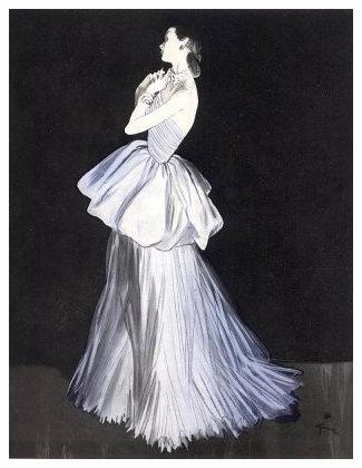 Lucien Lelong evening gown design illustrated by Rene Gruau, 1947