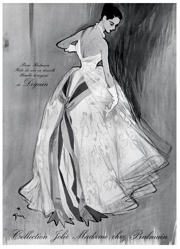 Illustration for chez Balmain by Rene Gruau, 1952