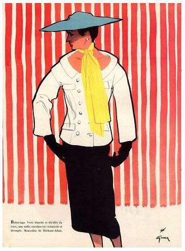 Balenciaga design illustrated by Rene Gruau, 1952