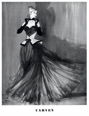 Carven evening gown illustrated by Rene Gruau, 1947