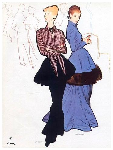 Jean Dessès & Robert Piguet Evening Gowns, 1947 illustrated by René Gruau