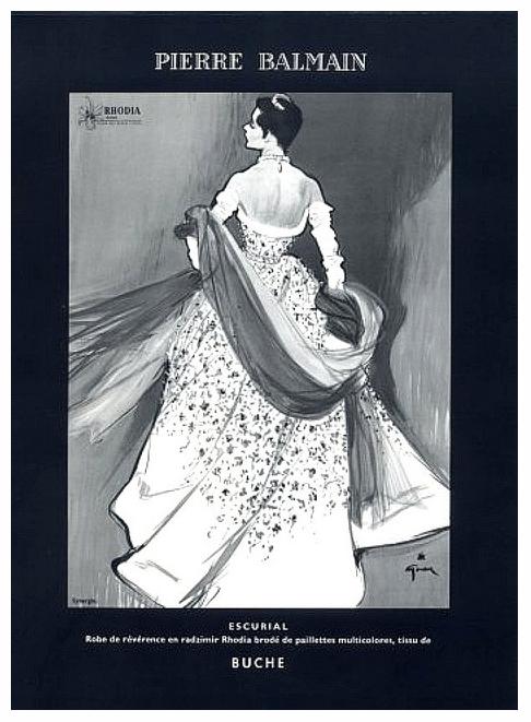 Pierre Balmain evening gown 1953, illustrated by René Gruau