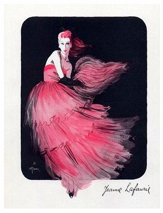 Evening gown by Jeanne Lafaurie, illustrated by Rene Gruau, 1945